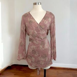J Jill Silk Floral Wrap Boho Blouse Top Flutter Tunic Paisley Medium M